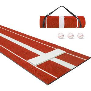 Softball Pitching Mat,10' x 3' Softball Pitching Mound with Pitching Rubber Plate,for Pitchers Indoor Outdoor Pitching Practice,3 Balls Included (Red)
