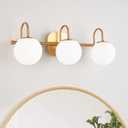 Modern Bathroom Vanity Light Fixtures 3 Lights Brushed Brass Frame and Milk White Glass Globe Shade Modern Wall Sconce Lighting Bath Vanity Lights Bar Over Mirror (Exclude G9 Bulb)