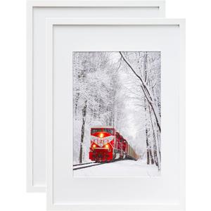 Egofine A2 Picture Frames Set of 2 Matted for A3 - Solid Wood Acrylic Plexiglass Front for Wall Mounting Hanging Vertically or Horizontally, White - 16.5 x 23.4 in