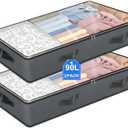 2 Pack Under Bed Storage, 90L Collapsible Closet Containers Organizers and Under Bed Storage Bins, Underbed Storage Bags for Wrapping Paper, Blanket, Towels, Clothes, Comforter, Sweaters, Linen Sheets