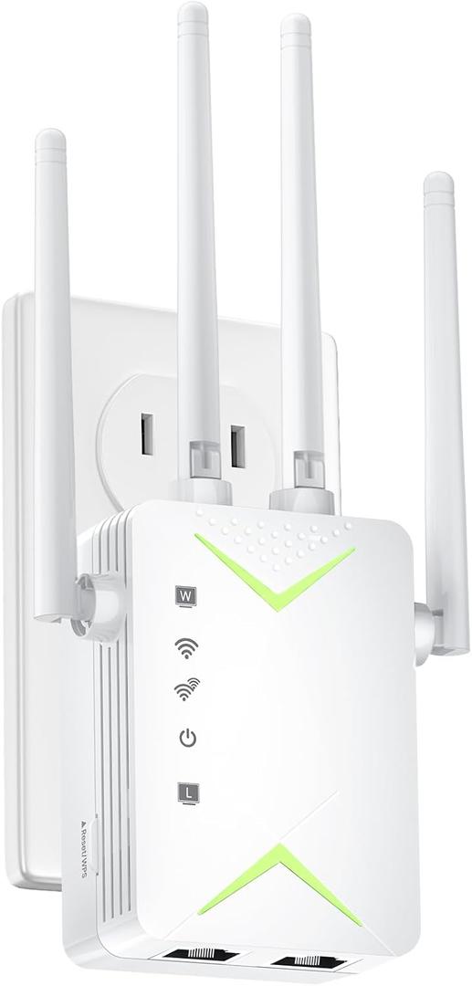 Powerful WiFi Extender Signal Booster, Up to 15,000 Sq Ft & 60 Devices, Whole Home Coverage Internet Repeater Works with Any Router | Plug and Play (White)