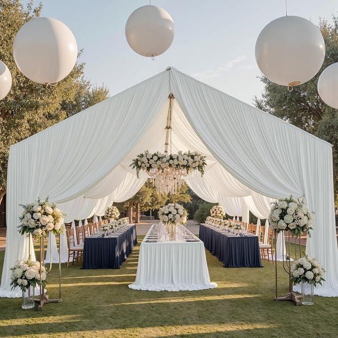 20ftx40ft Ivory Ceiling Curtain for Wedding Parties
4 Panels 5ft(W) x 40ft(L) Extra Long Thick Professional-Grade Polyester Wrinkle-Free Drapery for Tent, Birthday Party Decor