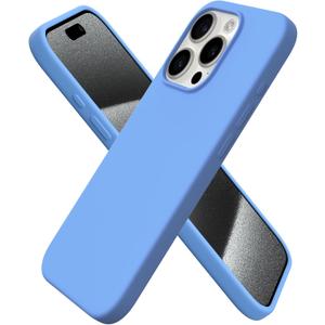 ORNARTO Compatible with iPhone 15 Pro Case 6.1", Liquid Silicone 3 Layers Full Covered Soft Gel Rubber Cover, Shockproof Protective Slim Phone Case with Anti-Scratch Microfiber Lining-Sky Blue