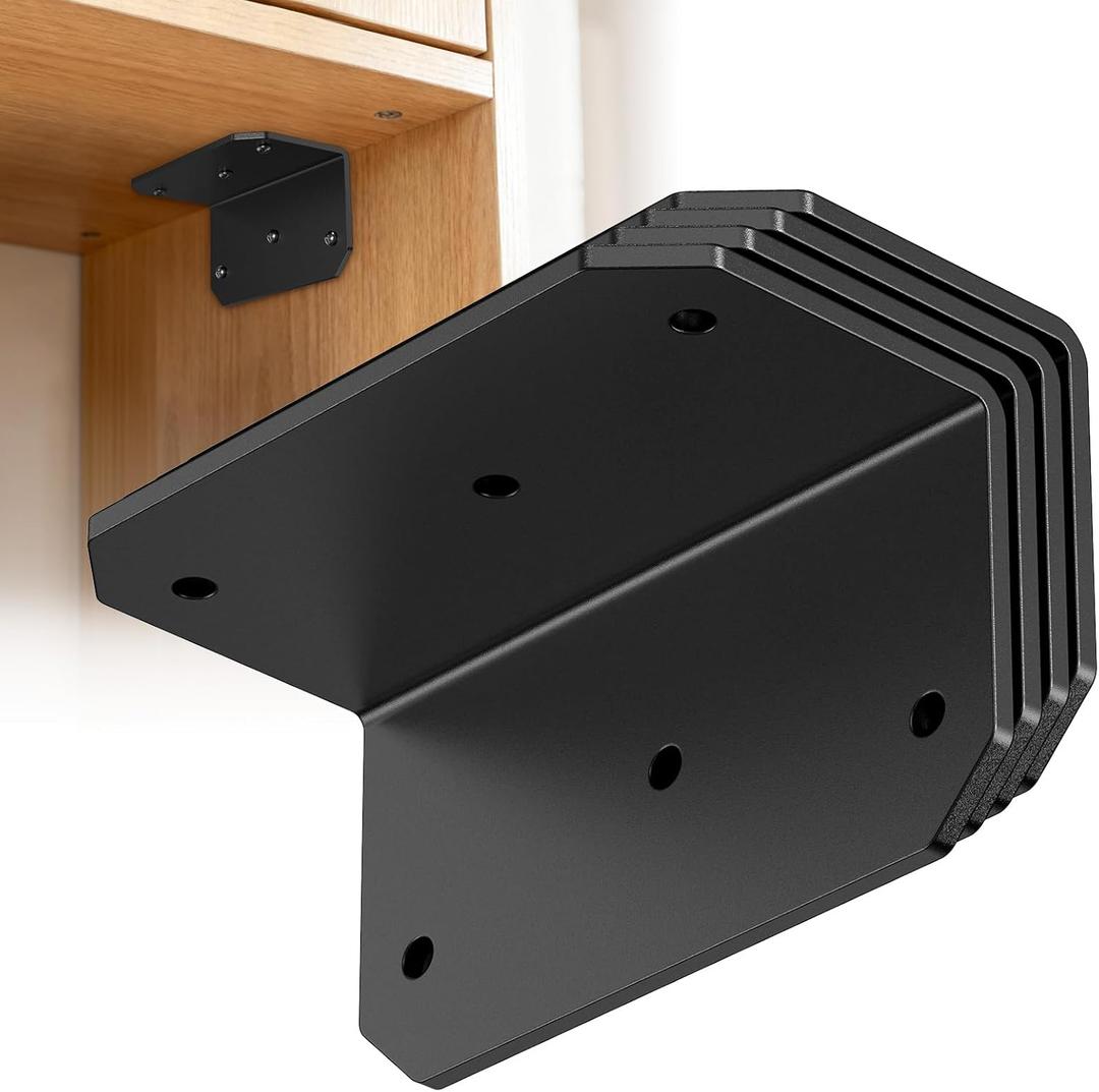 4 Inch Heavy Duty Galvanized L Bracket, 90 Degree Angle Bracket for Wood, 4"2"2" Metal Corner Brace for Floating Shelves, Table, Framing, Fence, Deck, Furniture (Black-4PCS)