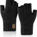 Fingerless Gloves Half Finger Winter Warm Knitted Gloves Working Running Biking Driving for Men and Women (Black)
