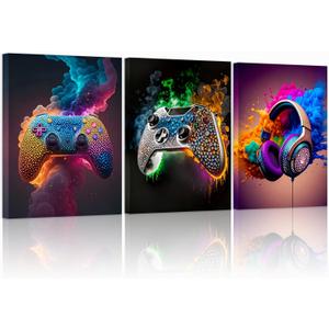 SEHSUVC Gaming Room Canvas Wall Art Set of 3, Game Posters Wall Decor, Gamer Paintings Picture Print for Boys Room Kids Game Room Bedroom Boys Home Decoration 16x24 In Framed Ready to Hang