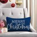 Blue Christmas Lumbar Pillow Cover 12x20 Inches for Xmas Decorations Merry Christmas Throw Pillow Covers Winter Holiday Cushion Case Decoration for Sofa Couch