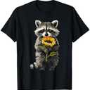 Raccoon Holding Sunflower Cute Flower Mothers Day T-Shirt, M