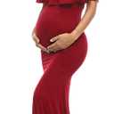 Glampunch Womens Off Shoulder Maternity Dress Ruffles Elegant Slim Gowns Fit Maxi Photography Dress (Medium, Burgundy)