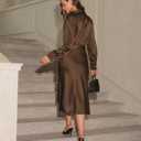 RIHOAS Women's Midi Dress Long Sleeve Shirt Dress for Spring Fall A-Line Office Work Dresses (Brown, M)