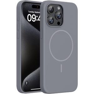 Miracase Magnetic for iPhone 15 Pro Max Case, [Soft Anti-Scratch Microfiber Lining], Compatible with MagSafe, Liquid Silicone Case Shockproof Drop Protection Phone Case for 15 ProMax, Lavender Gray