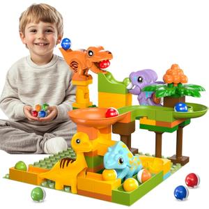 Marble Runs for Kids 4-8, Dinosaur Toys, Interactive Learning STEM Building Toys with 4 Race Track, Compatible with All Major Brands for Toddler Kids Ages 3 4 5 6 7 8+ Boys Girls Gifts (Green)