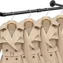 Industrial Iron Pipe Clothes Hanging Bar DIY Wall-Mounted Garment Rack Heavy Duty Clothing Rack for Bedroom, Laundry Room, Closet Storage (Black 28 inch)