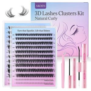 D-Curl Lash Clusters Kit, 480pcs Cluster Eyelash Extensions with Bottom Lashes, 3D Wispy Natural Eyelashes, (40D 50D 100D Mixed, 10-18mm), Includes Bond, Seal, Remover & Tweezer for Beginners