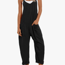 Lentta Women's Causal Jumpsuits V Neck Sleeveless Harem Overalls Stretchy Adjustable Strap Romper with Pockets M