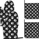 Perinsto Cute Dog Animal Paws Oven Mitts & Pot Holders 4 Pcs Set, Decorative Heat Resistant Cooking Gloves Microwave Oven Gloves for Kitchen Baking Grilling BBQ