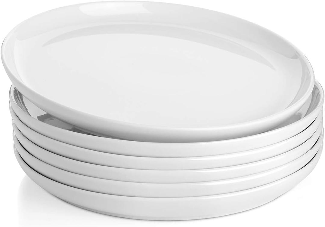 Sweese Porcelain White Dinner Plates Set of 6, 10 Inch Salad Serving Modern Round Dishes - Dishwasher, Microwave, Oven Safe, Scratch Resistant, Smooth Glaze