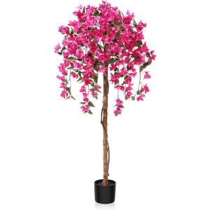 5FT Artificial Tree Tall Potted Fake Bougainvillea Trees for Outdoor Indoor Office Wedding Home Decor Lifelike Faux Plants with Wood Trunk and Pink Flowers