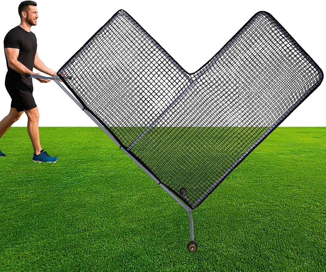 7x7ft Baseball Softball L Screen for Pitching Practice, Portable Pitcher Safety Screen with Wheels, Steel Frame Protective Guard for Batting Cage Backyard Drills, Coaches, Youth Training