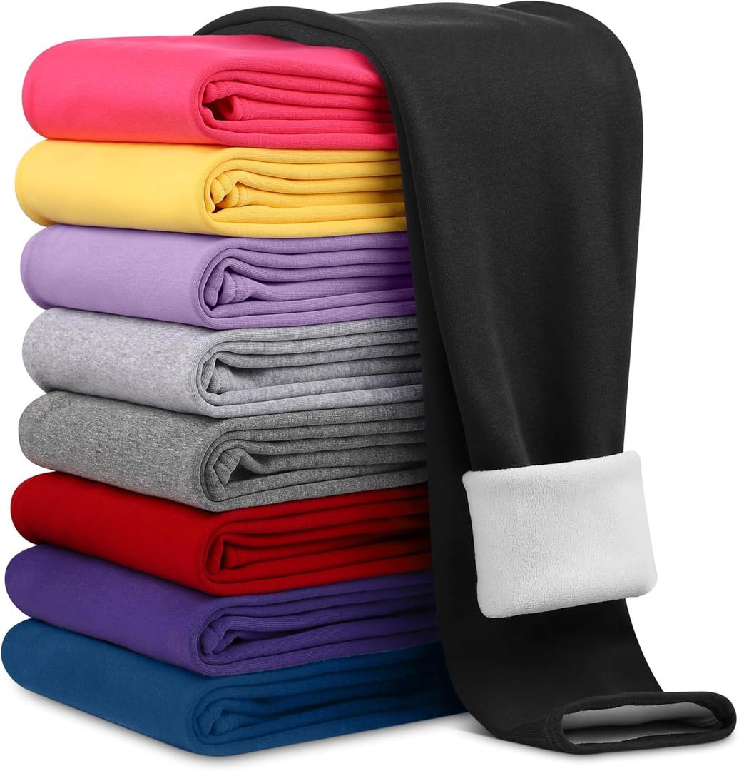 Resinta Girls Winter Fleece Lined Leggings Cotton Thick Thermal Tights Kids Soft Stretchy Pants Full Length (8-10 Years, Black)