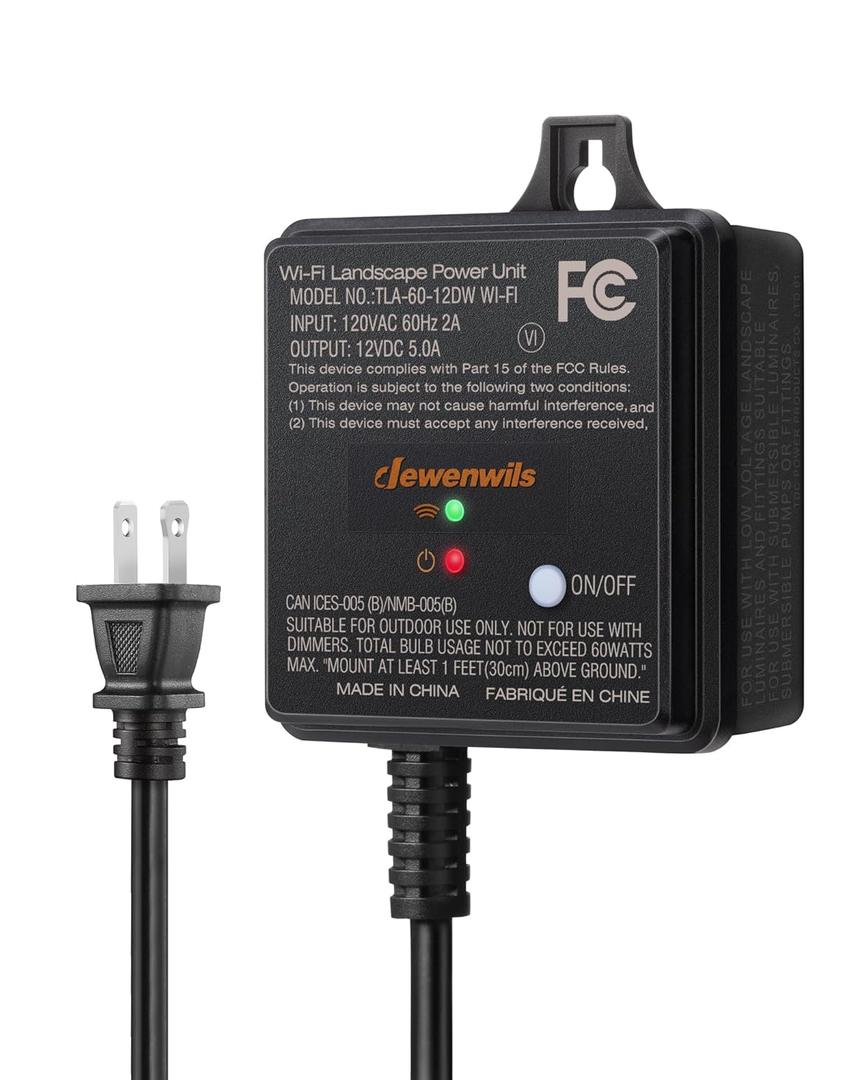 DEWENWILS 60W WiFi Low Voltage Transformer, 120V AC to 12V DC, Smart Outdoor Low Voltage Landscape Transformer with Timer, Work with Alexa & Google Home, Weatherproof for Landscape Lights, ETL Listed