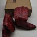 Cowboy Boots for Women Cowgirl Mid Calf Western Boots Embroidered Stitched Pointed Toe Chunky Block Heel Brown Red Black  (6)