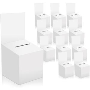 12 Pack Raffle Box Donation for Fundraising, Ballot Cardboard Boxes with Slot for Ticket and Removable Header Charity for Collecting Business Card Voting Contes, 6 x 6 x 6 Inch