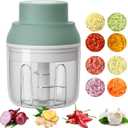 Electric Mini Food Chopper,250ML Portable Garlic Chopper with USB Charging Function, Mini Food Slicer for Onion Vegetables Chili Ginger Meat Nuts Fruits Salad (Green)