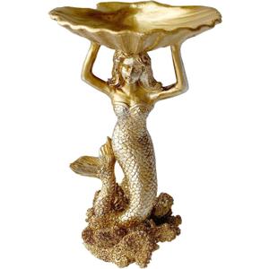 Jewelry Dish, Resin Mermaid Shell Dish Ring Holder Jewelry Organizer Trinket Dish, Golden Mermaid Shell Statue Home Decor for Home Office Desktop Bookshelf