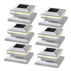 MAGGIFT 6 Pack Post Lights, Outdoor Cap for Fence Deck Patio, Solar Powered, Warm White High Brightness SMD LED Decorative Lighting, Lamp Fits 4x4, 5x5 or 6x6 Wooden, White