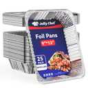 JOLLY CHEF 9x13 Aluminum Pans with Lids (25 Pack)- Disposable Foil Food Containers with Lids for Cooking, Heating, Storing, Prepping Food- Thanksgiving, Christmas, Parties