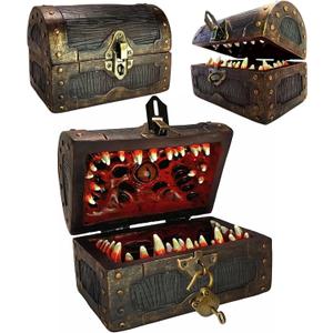 Galdor's Guild Mimic Dice Chest Storage Box | Free Lock & Key | Compatible with Dungeons & Dragons Players, Dungeon Master/DM RPG Gaming | Holder Vault Case | Holds 4 Polyhedral Sets (Regular)
