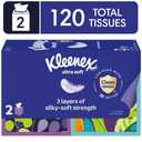 Kleenex Ultra Soft Facial Tissues, 2 Cube Boxes, 60 Tissues per Box, 3-Ply (120 Total), Packaging May Vary (White)
