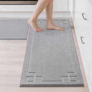 BEQHAUSE Kitchen Rugs Non-Slip Washable [2 PCS], Machine Washable Kitchen Mats Absorbent Soft Kitchen Runner Rugs for Floor,Sink,Hallway,Laundry,20x32+20x48, Grey
