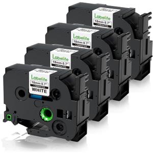 Labelife TZe-241 TZe241 TZe TZ Tape 18mm 0.7 Laminated White Replacement for Brother Label Maker Tape 18mm P Touch Label Tape 3/4 Inch for Brother PT-D400 PT-D410 PTD460BT PT-D610BT PT-D600, 4-Pack (Black on White)