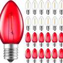 Brightown 25 Pack C9 LED Christmas Light Bulbs, Red and Pure White Plastic C9 Shatterproof LED Bulbs Replacement for Christmas String Lights, E17 Intermediate Base