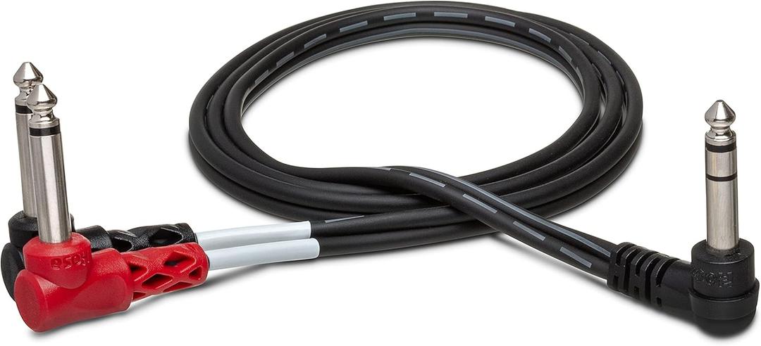 Hosa STP-201RR Insert Cable, Right-angle 1/4 Inch TRS to Dual Right-angle 1/4 Inch TS, 3.3 Feet