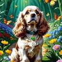 American Cocker Spaniel Diamond Art Painting Kits, Green Forest Dog DIY Round Full Drill Diamond Dots Paintings for Beginners Adults, 5D Paint Diamonds Pictures Gem Art Painting Kits 12x16 inch