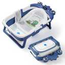 Baby Bathtub,Collapsible Baby Bath Tub with Soft Cushion & Thermometer, Space Saving Foldable & Travel Newborn Bathtub for Infant to Toddler 0-36 Months, Frog Blue