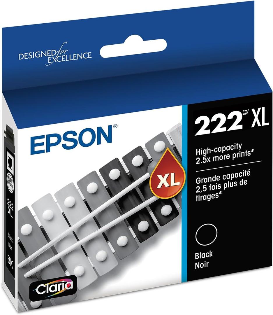 EPSON 222 Claria Ink High Capacity Black Cartridge (T222XL120-S) Works with Workforce WF-2960, Expression XP-5200