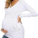 Glampunch Women's Maternity Shirts Short & Long Sleeve Tie Front Wrap Maternity Tops (04-white), S