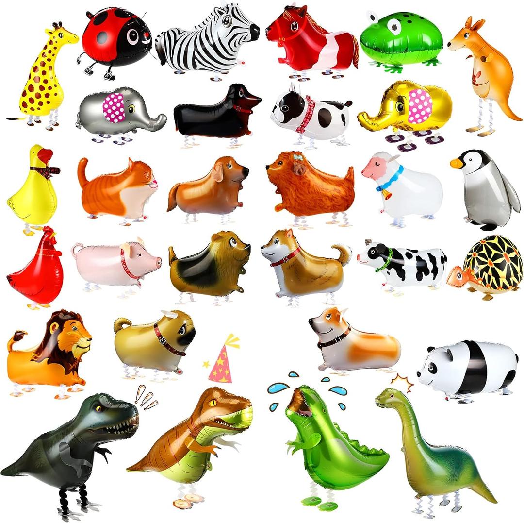 20Pcs Set Walking Animals Balloons Set, Pets Air Walker Balloons, Mylar Foil Helium Aluminum Balloon Kit for Kids Birthday Party Baby Shower Decor Children Gift