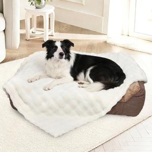 ZAKAPAWS Dog Blankets Washable Pet Blanket - Fluffy Fuzzy Cat Puppy Blanket with Premium 300GSM 3D Fleece Bubble for Pet Kitten Doggy, Cream, 60x80IN