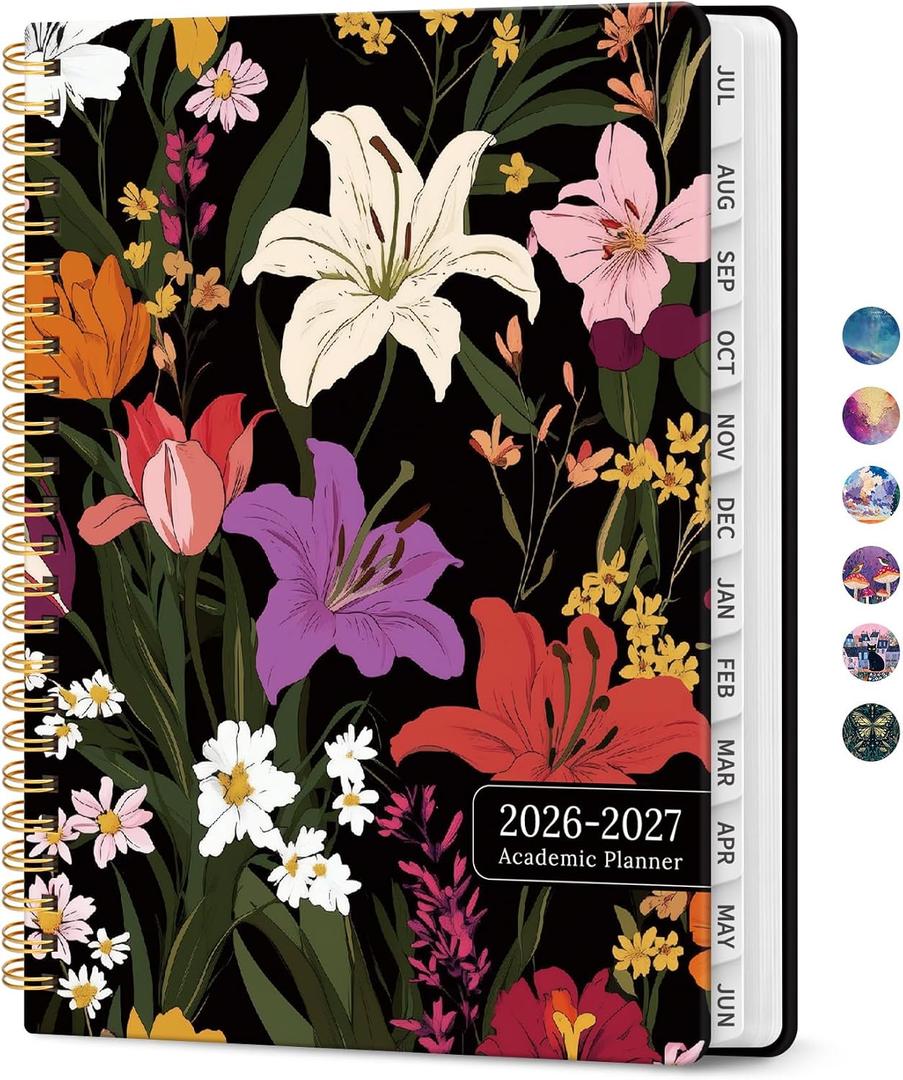 Academic Planner 2026-2027, Jul 2026-Jun 2027 Monthly & Weekly Planner | 6.3" x 8.5" Pretty Calendar Planner for Women, Hardcover Organizer with tabs, School Office Home Supplies, Lily Garden