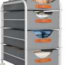 DIMJ Clothes Drawer 4 Tier - Fabric Closet Drawer System Rolling, Portable Closet Drawers for Clothes with Wheels, Small Closet Organizer & Replacement Drawers for Bedrooms, Office, Nursery, Grey