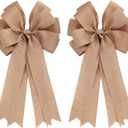 2 Pcs 20 x 10 Inch Large Burlap Bows Farmhouse Wreaths Jute Bow for Gift Wrapping Tree Topper Front Door Home Decorations