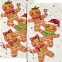 Christmas Gingerbread Man Hand Towels Set of 2 Xmas Theme Gingerbread Gold Snowflake Absorbent Kitchen Towels Rustic Winter Holiday Fingertip Towels for Bathroom Hotel Gym Spa