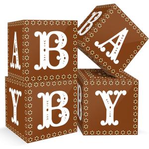 4 Pcs Cielito Lindo Baby Shower Party Decorations Mexican Papel Picado Baby Boxes with Letters Platos De Barro Mexicanos Blocks Boxes Decor for Cinco De Mayo Fiesta Gender Reveal Birthday Photo Props