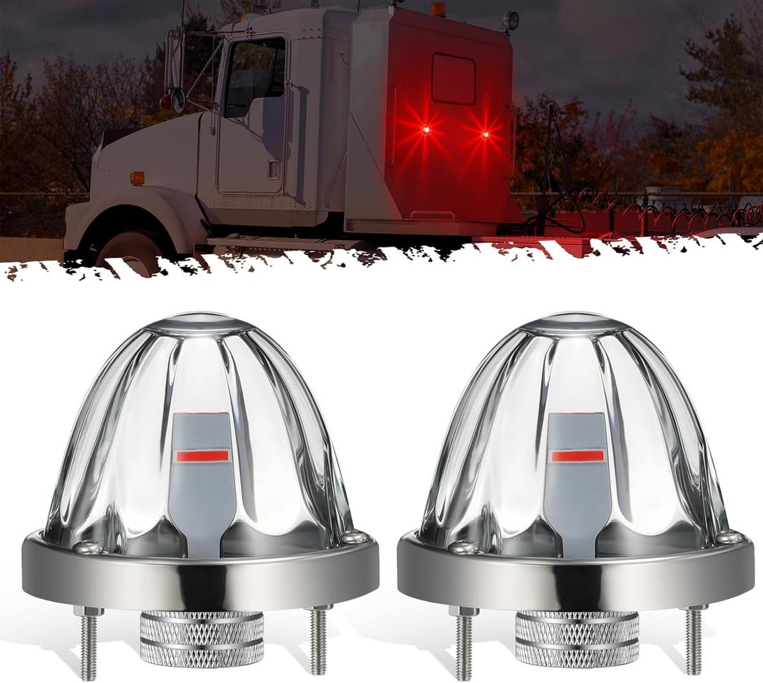 Partsam 2Pcs Glass Watermelon Lights [Patented] Clear Lens Red LED Side Marker Turn Signal Lights with Bezel Replacement for Kenworth Peterbilt Freightliner Truck