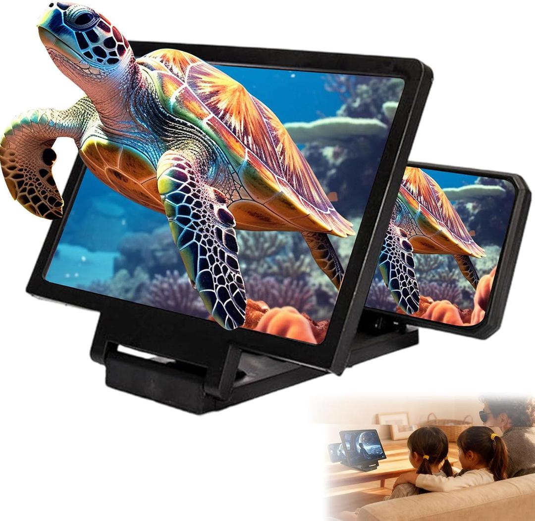 Screen Magnifier for Cell Phone,3D HD Big Screens Phone Magnifier,Foldable Phones Stand with Movie Screens Amplifier,Portable Mobile Phones Magnifier Projector for Movies,Compatible All Smartphones (Black)
